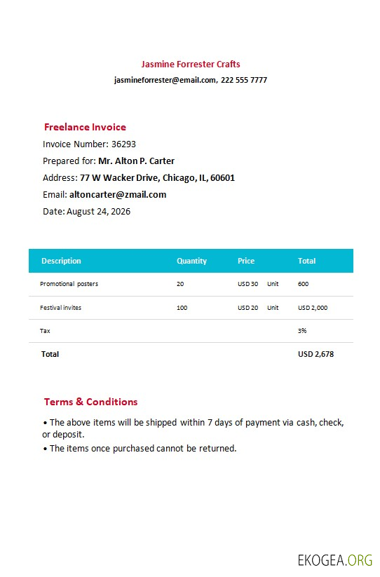 Modèle de formulaire de facture indépendant gratuit
